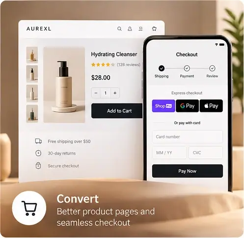 E-commerce product page with reviews, delivery details and add-to-cart button